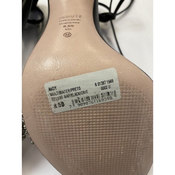 Schutz High Heels Sz 8.5 Women Andy Leather Strappy Sandals Black Silver Shoes - Picture 6 of 7